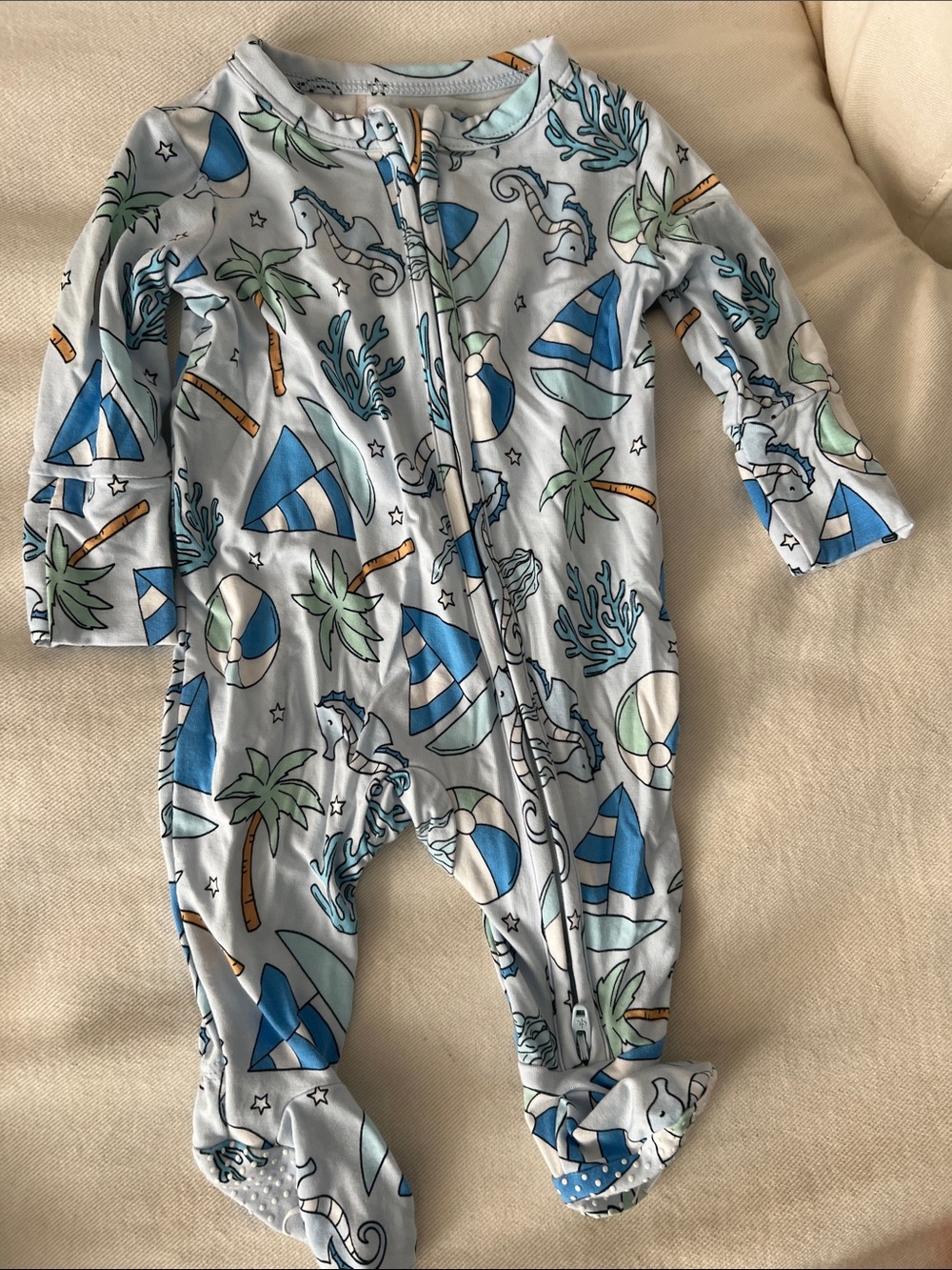 Caden Lane Light Blue Nautical Print Footed One-Piece